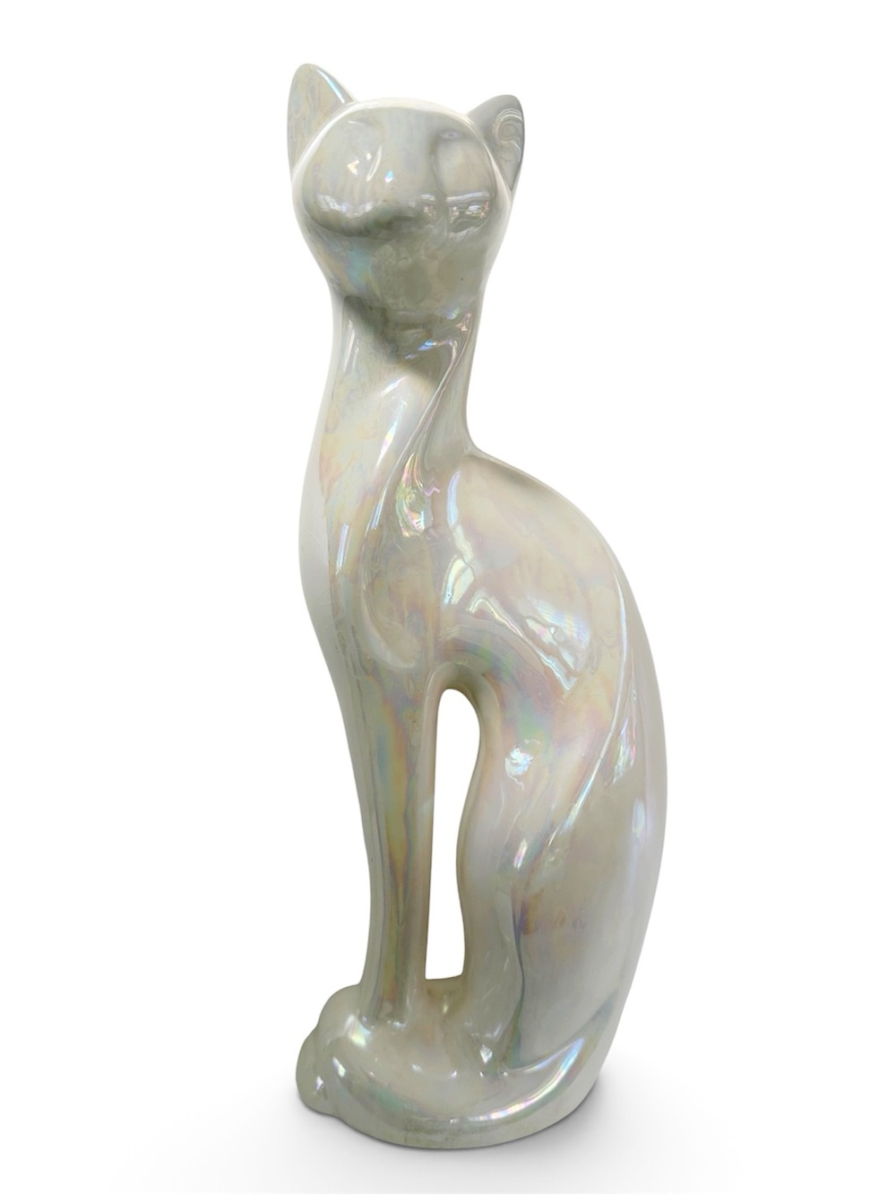 Vintage Pearl Iridescent Ceramic Cat Figurine - White